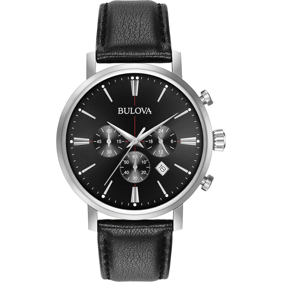 Men's Stainless Steel Chronograph Watch with Black Leather Strap O9746
