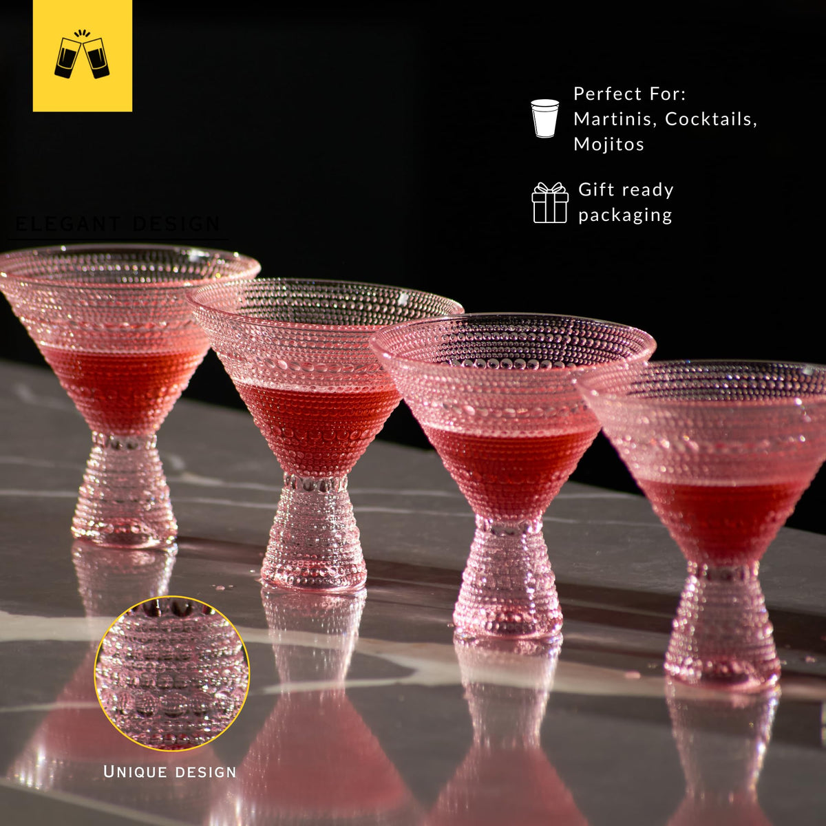 Pink & Clear 9oz Set of 6 Martini Glasses R41213