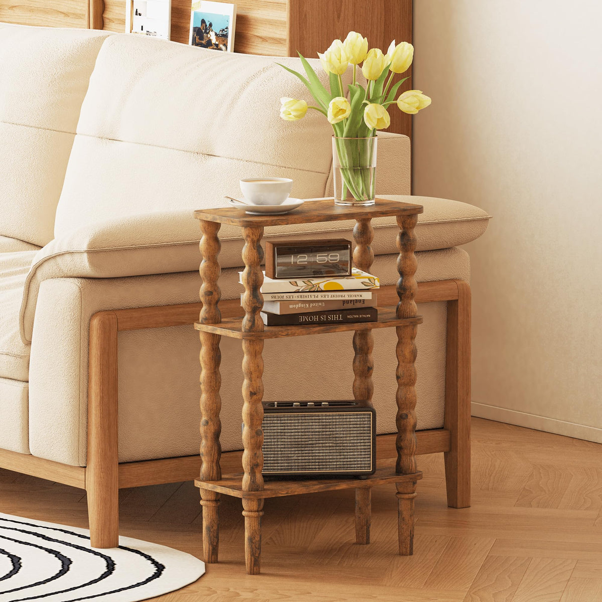 Side Table with Storage Shelf, 3-Tier Small Coffee Table J62838