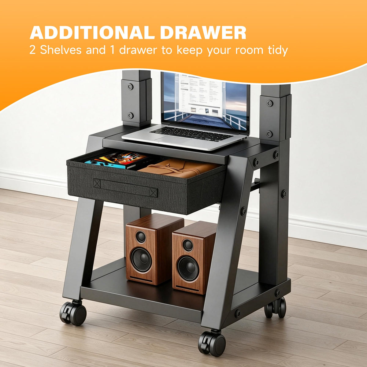 Heavy Duty TV Cart on Wheels with Drawer R964