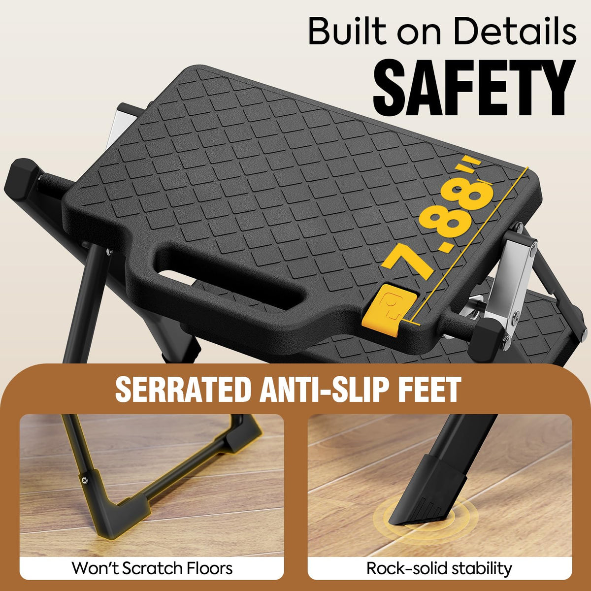 2 Step Folding Stool Ladder 330lb Cap Black H2675