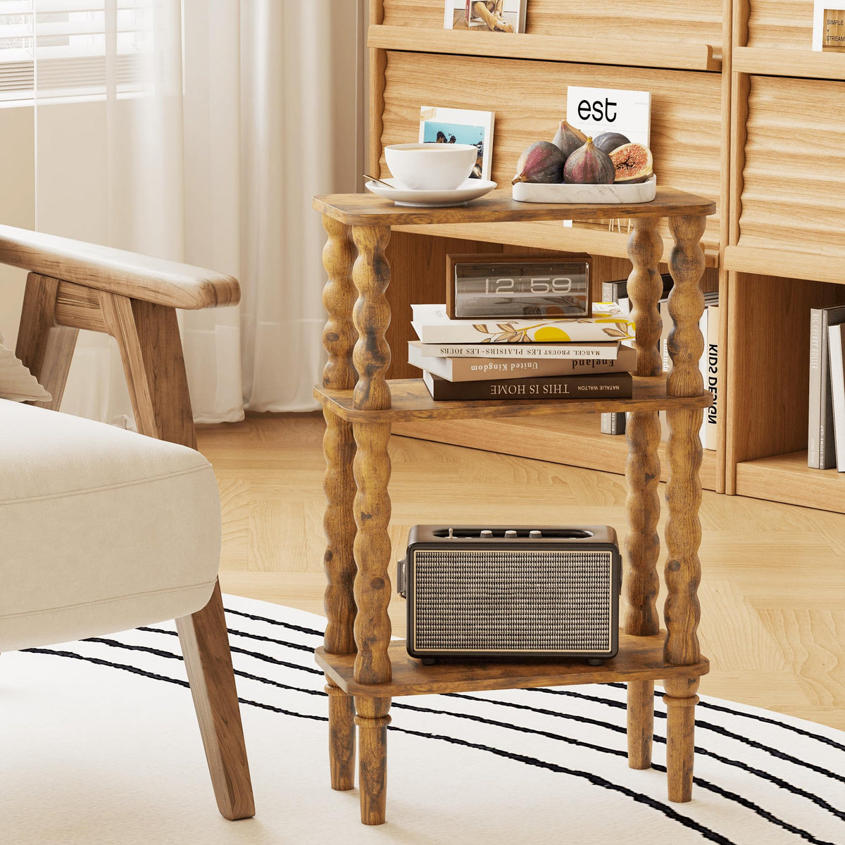 Side Table with Storage Shelf, 3-Tier Small Coffee Table J62838