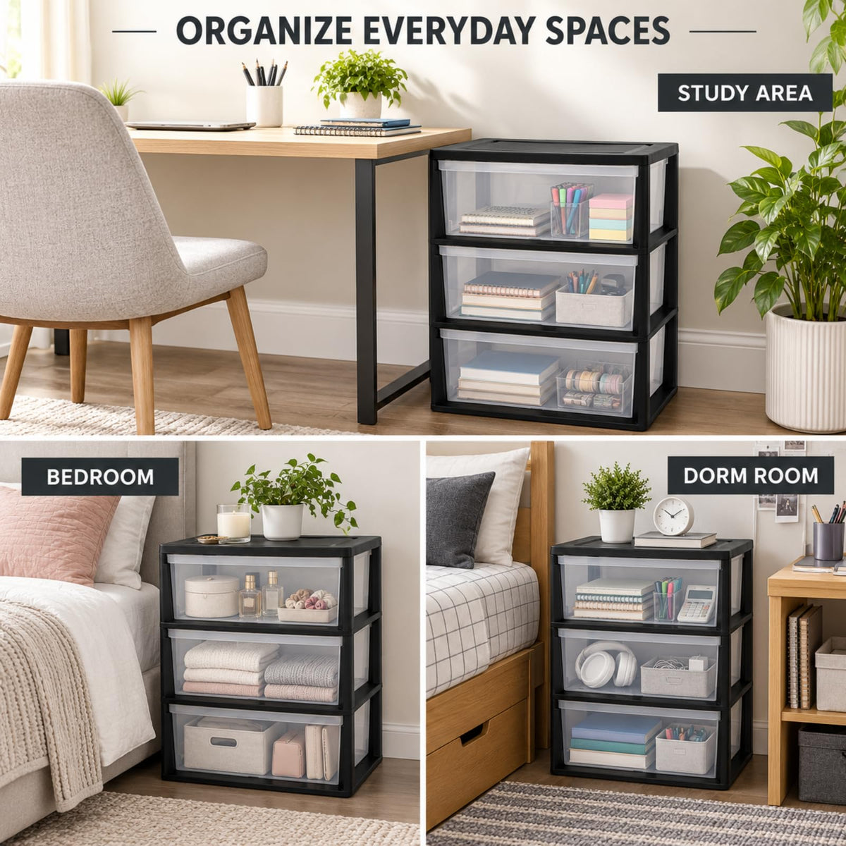 3 Drawer Clear Plastic Storage Cart B251
