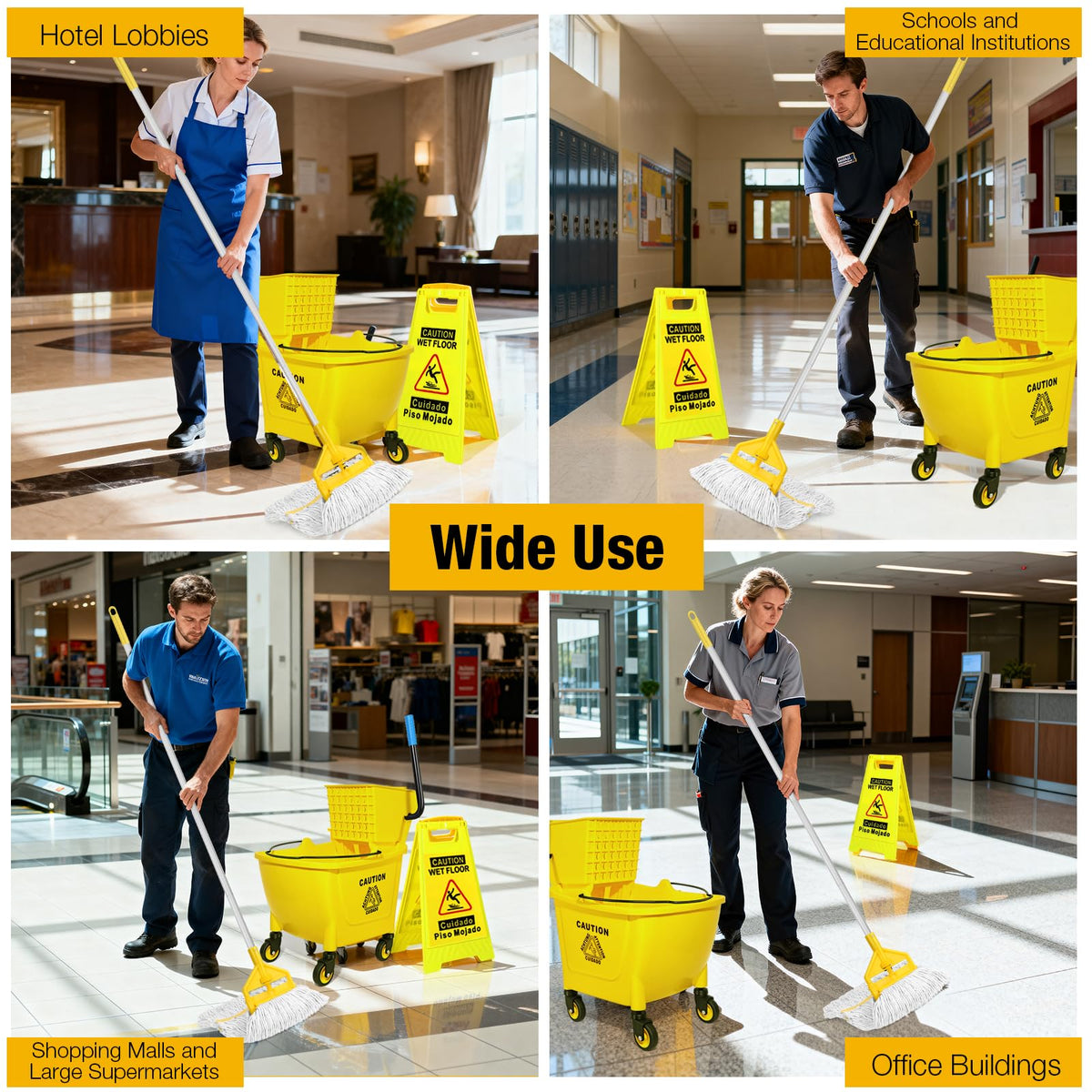 Yellow 35Qt Mop Bucket with Side Press Wringer on Wheels L41870