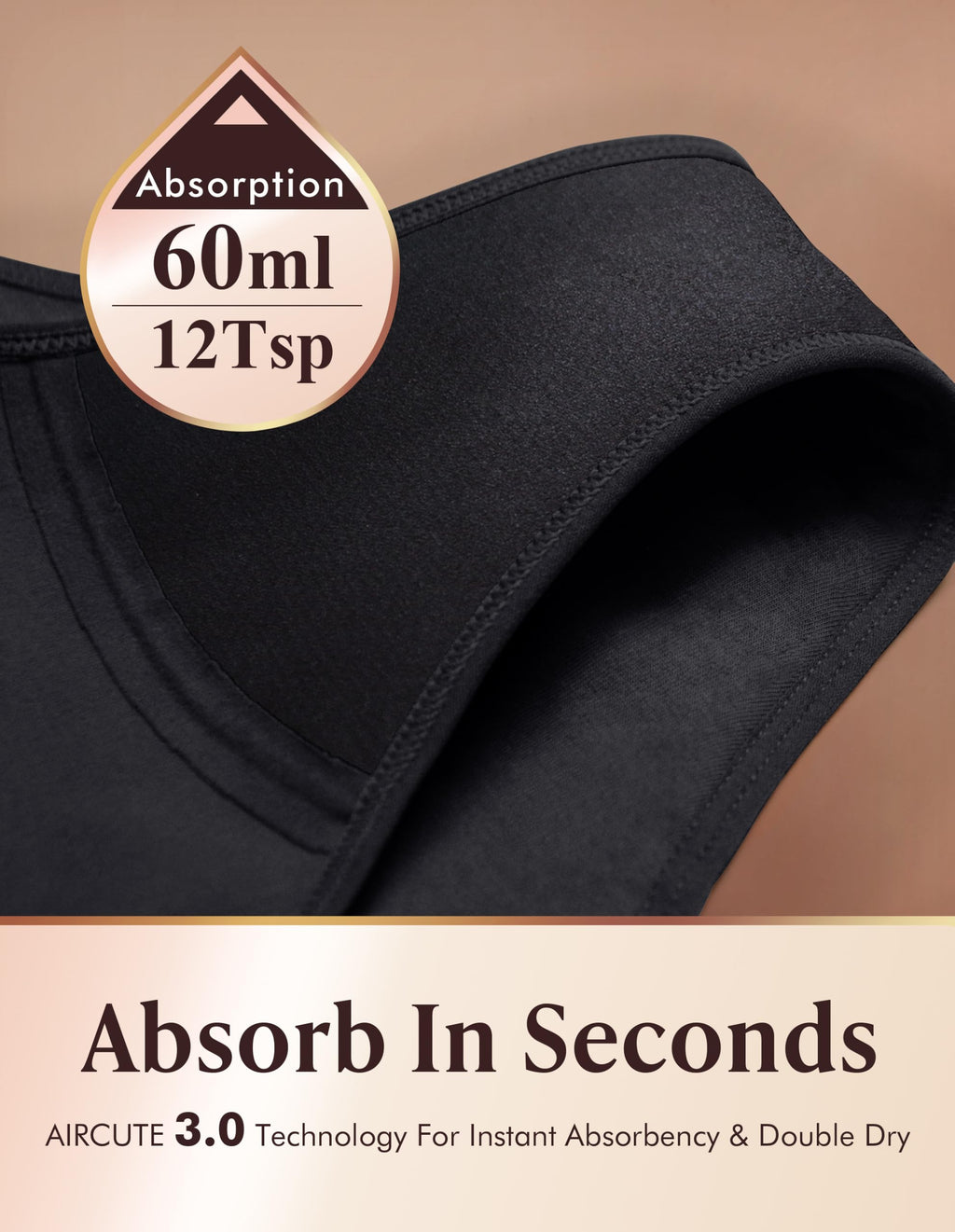 Washable Absorbency Urinary Incontinence Underwear for Women High Waist Leak Proof Panties 60ML, 3 Pack Beige White V355