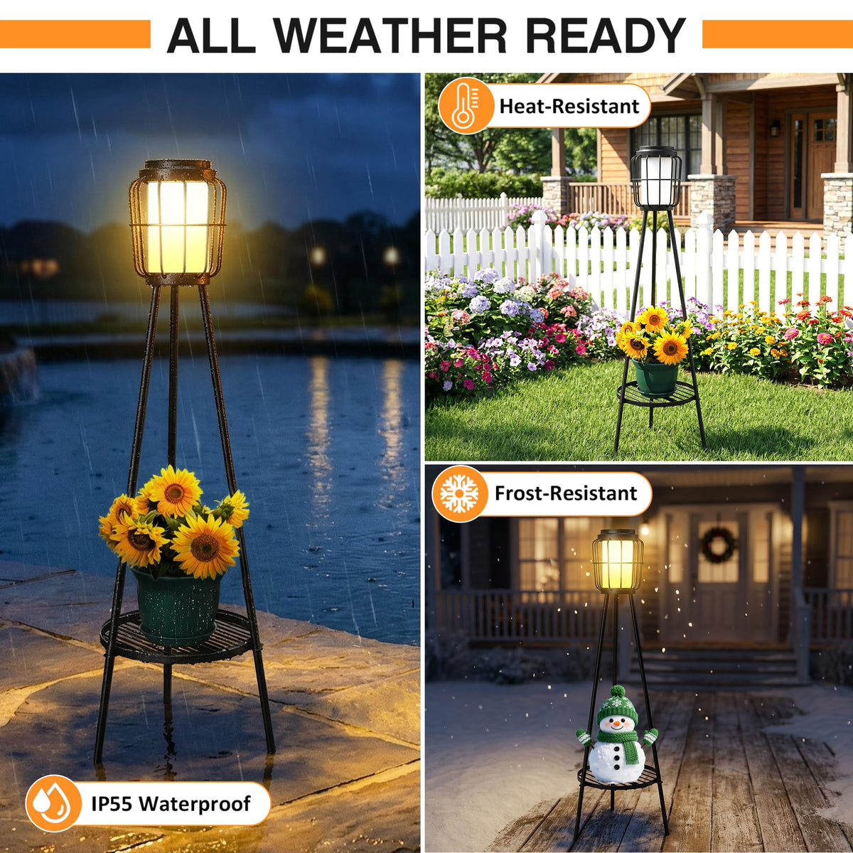 2 Pack Waterproof Solar Floor Lamp & Metal Planter Holder K486