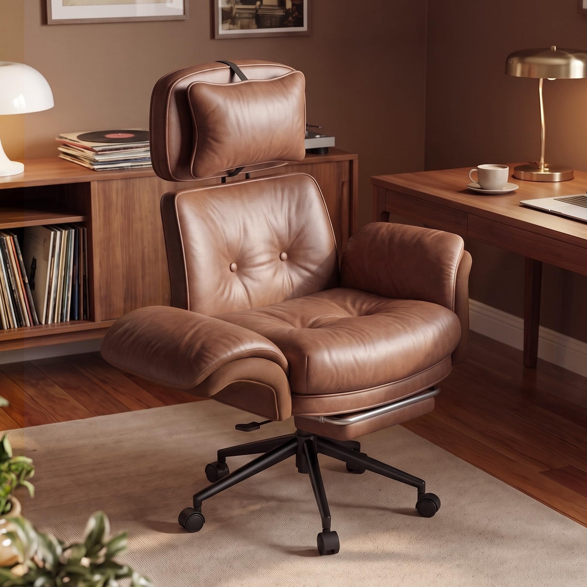 Brown Criss Cross Office Chair with Flip-Up Armrests and Headrest W89583