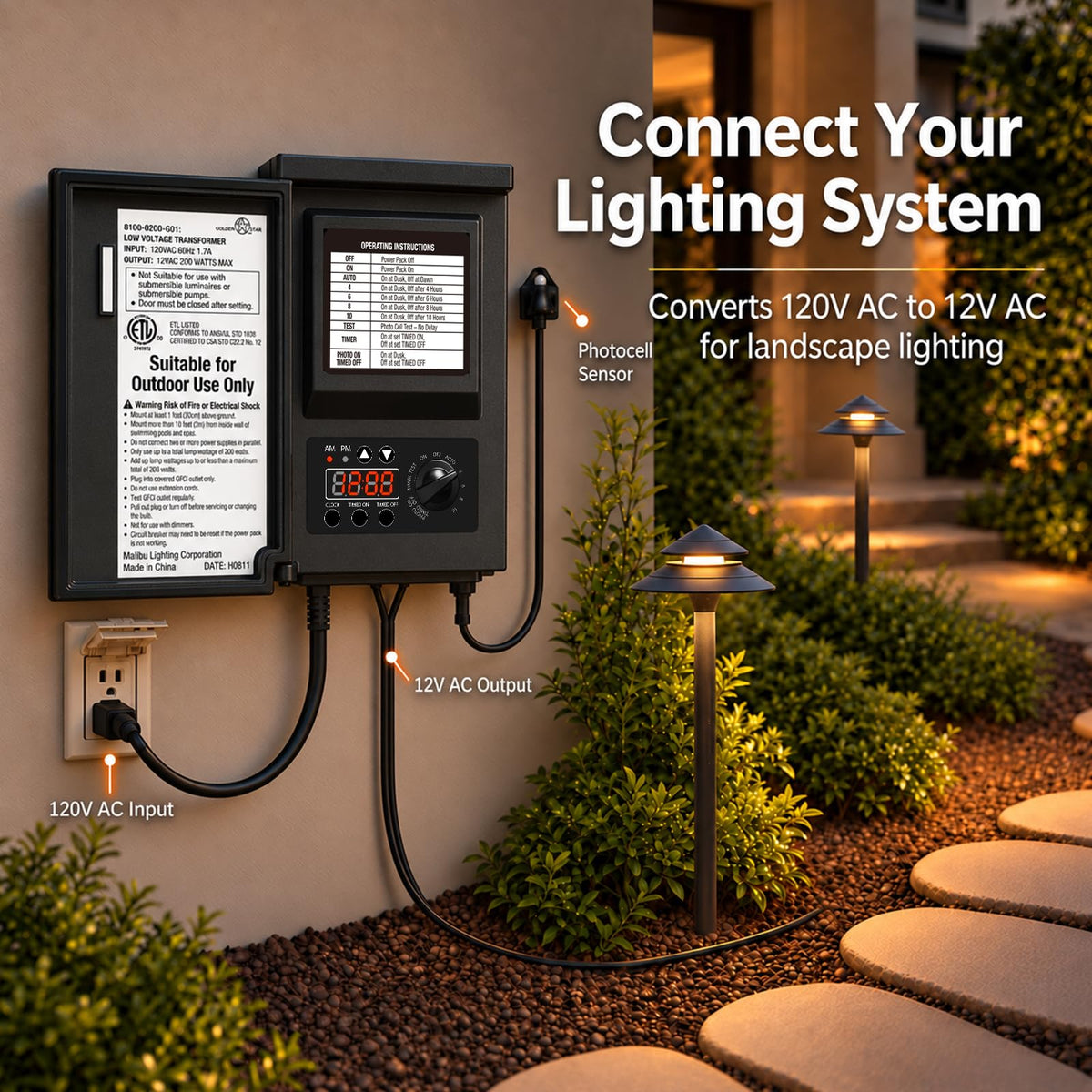 200W Low Voltage Transformer with Sensor and Weather Shield I7368