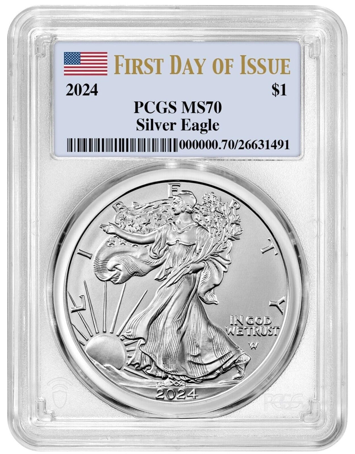 2024 $1 American Silver Eagle PCGS MS70 First Day of Issue I862