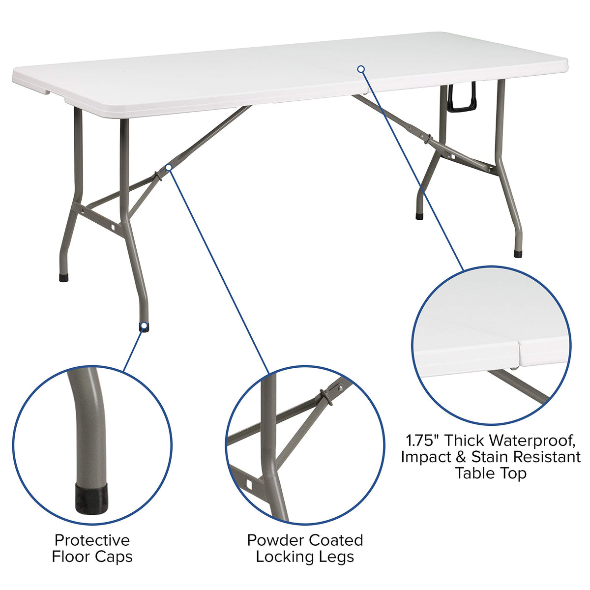 6-Foot Bi-Fold Granite White Plastic Folding Table L1879