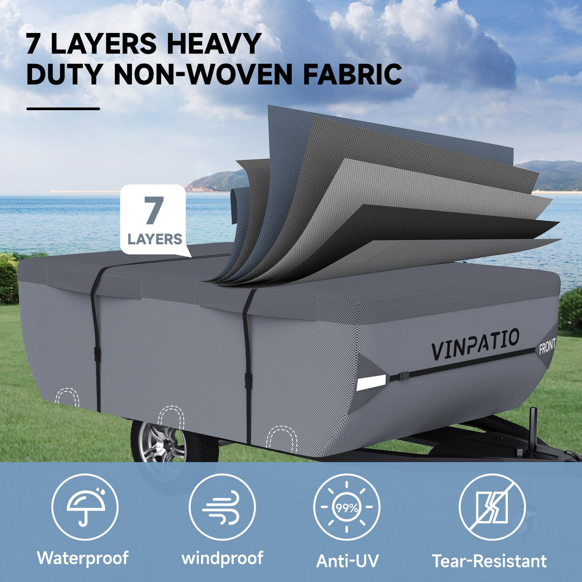 Waterproof Anti-UV Pop Up Camper Cover Fits 14'-16' Trailers L355938