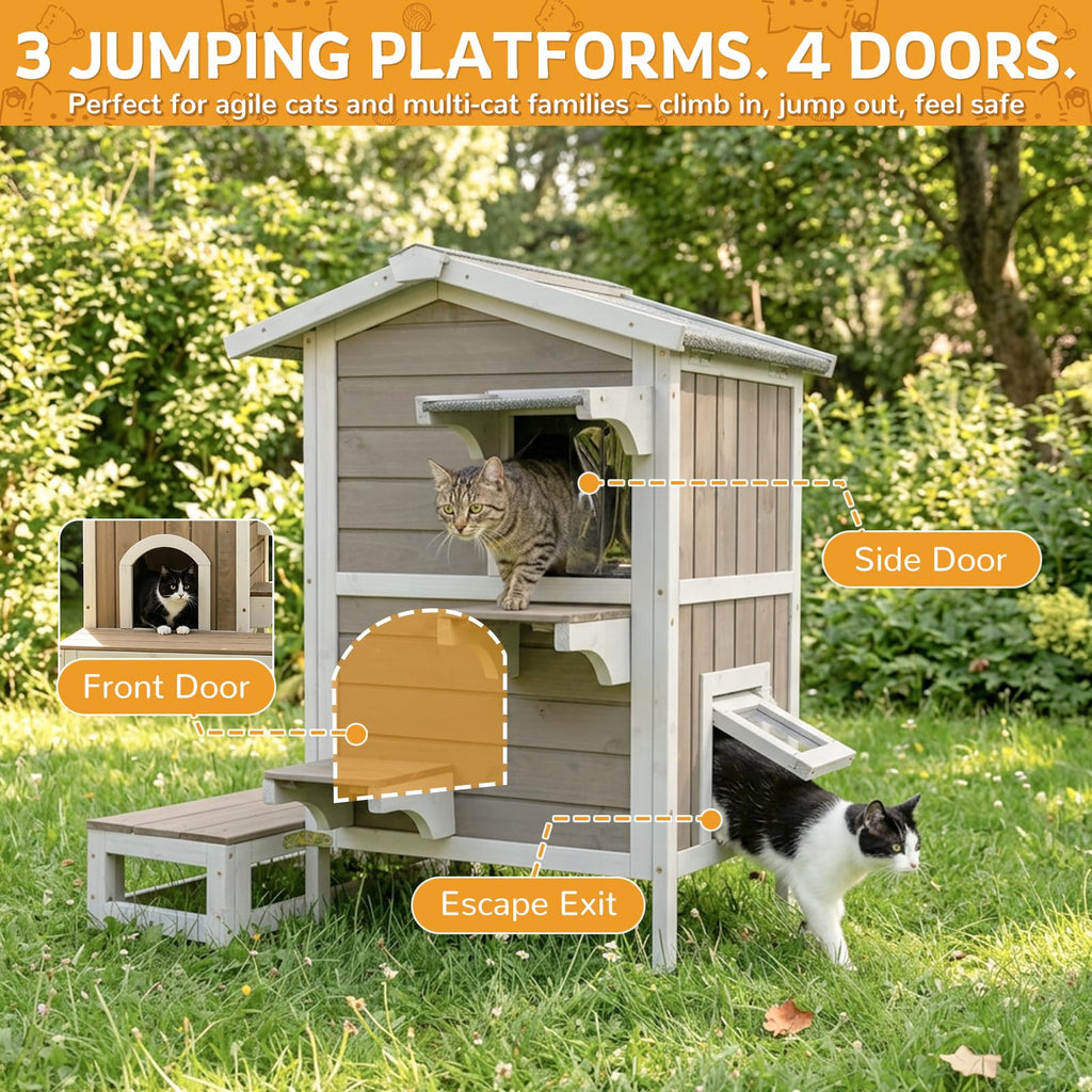 Weatherproof Wooden Outdoor Cat House I953