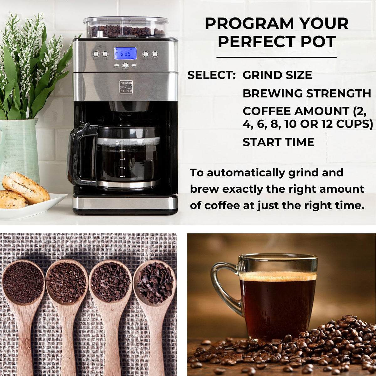 Grind and Brew 12 Cup Programmable Coffee Maker with Burr Grinder J25389