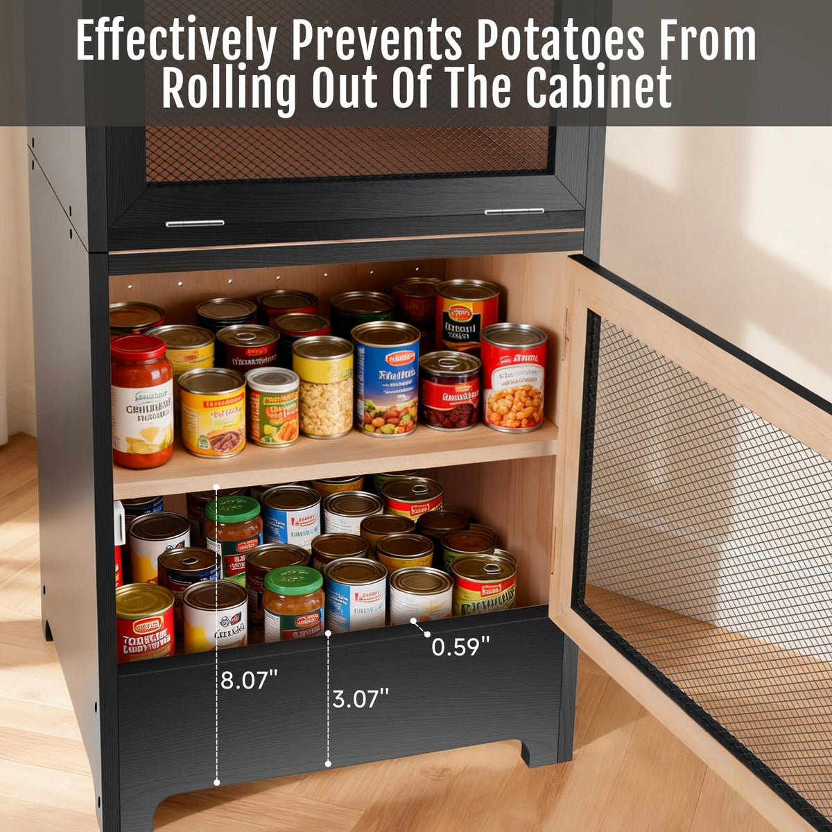 Black Stackable Wooden Potato Onion Storage Bin with Lid E373