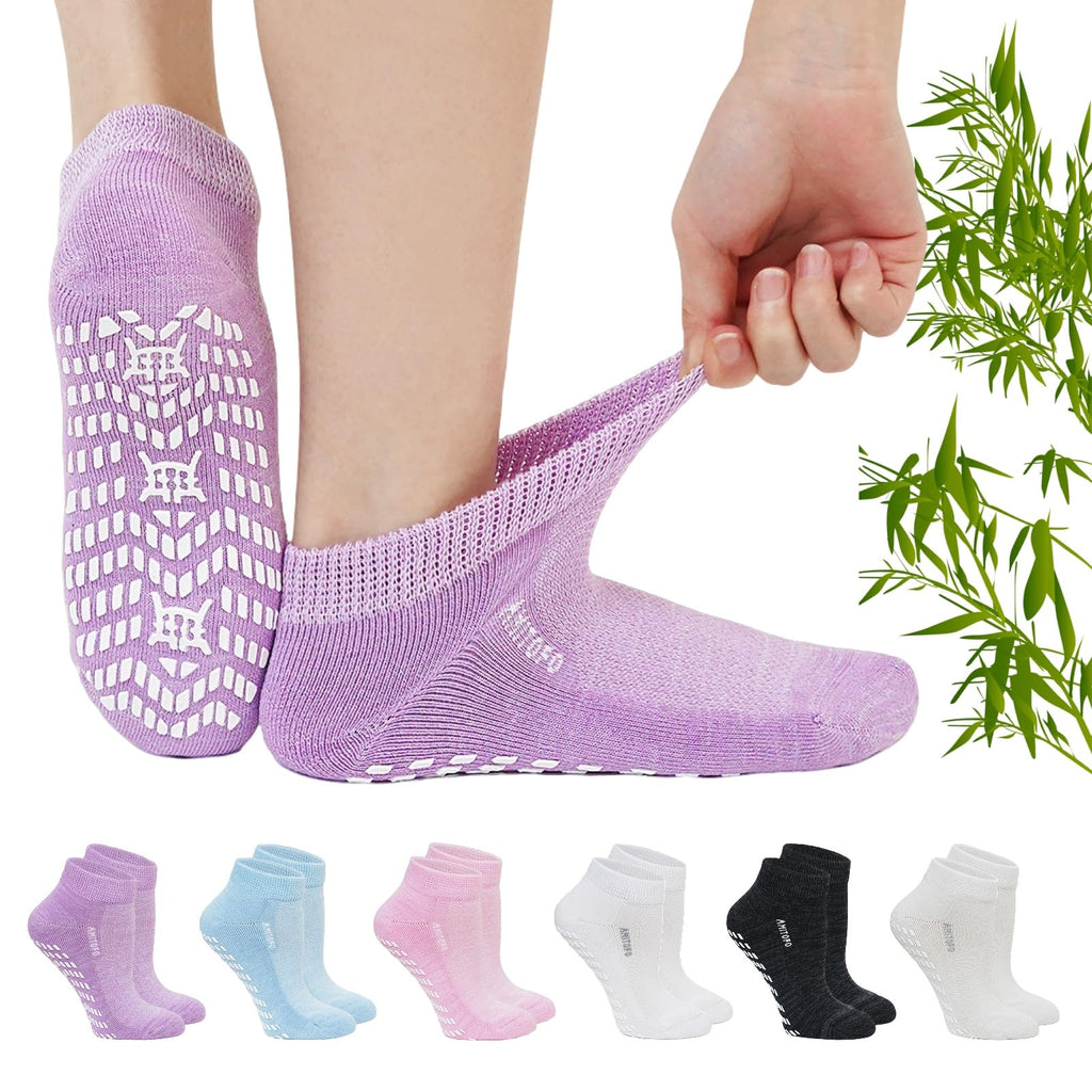 Diabetic Non-Slip Wide Cuff Bamboo Viscose Ankle Socks 6 pairs B6538
