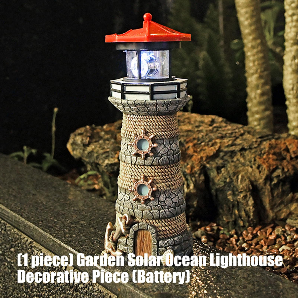 Solar Powered Resin Lighthouse Ornament L962