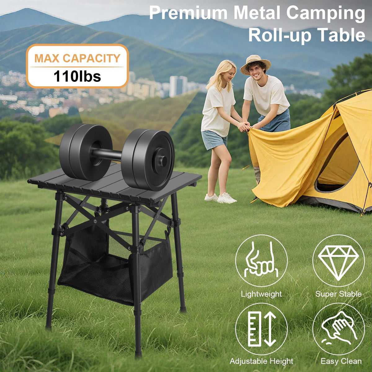 Folding Camping Side Table, Adjustable Height C90178