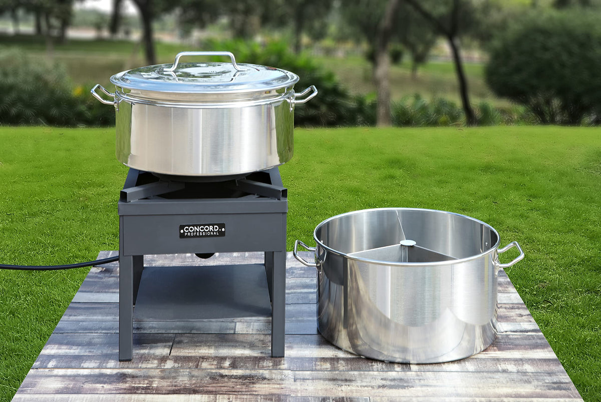 Extra Large Stainless Steel Stock Pot Steamer and Braiser Combo 40 QT Q93066