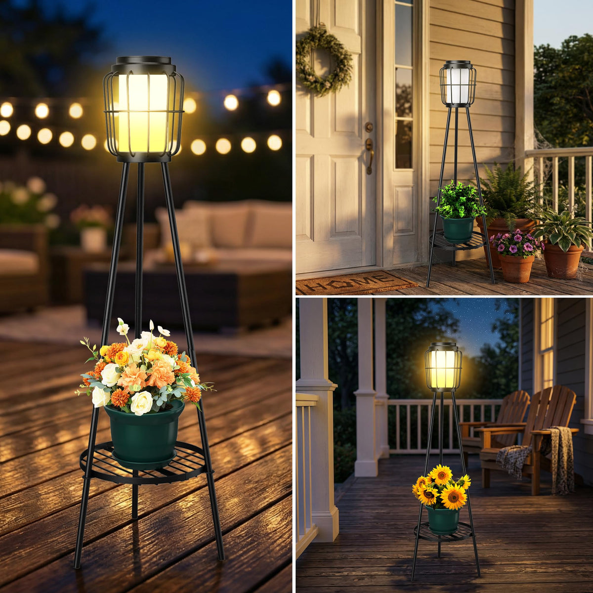 2 Pack Waterproof Solar Floor Lamp & Metal Planter Holder K486