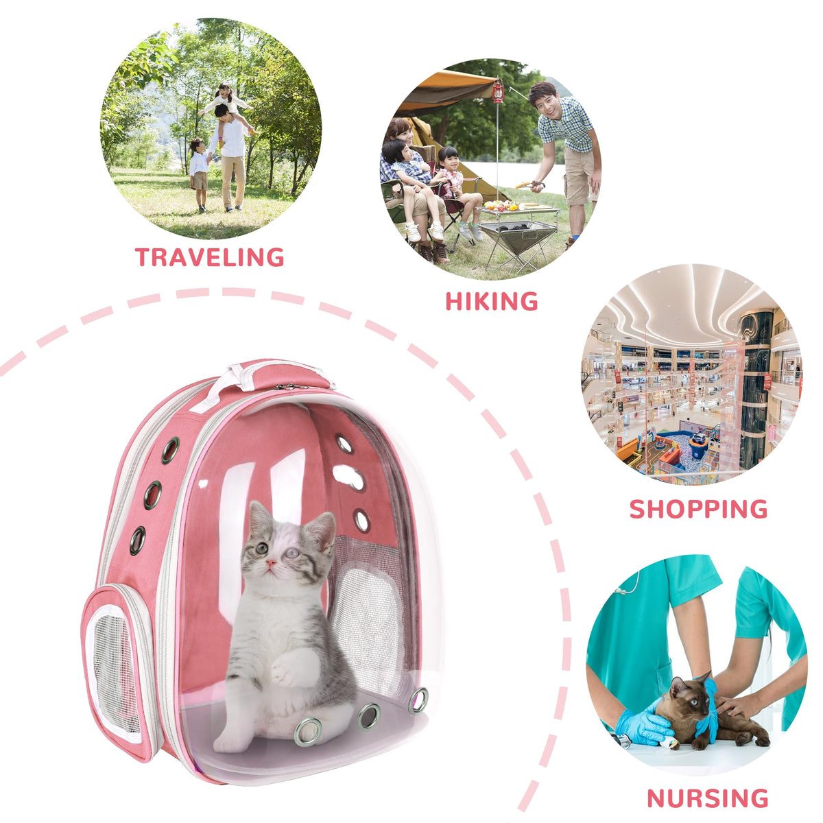 Expandable Pet Backpack Carrier for Under 15 lbs (Pink) B748505