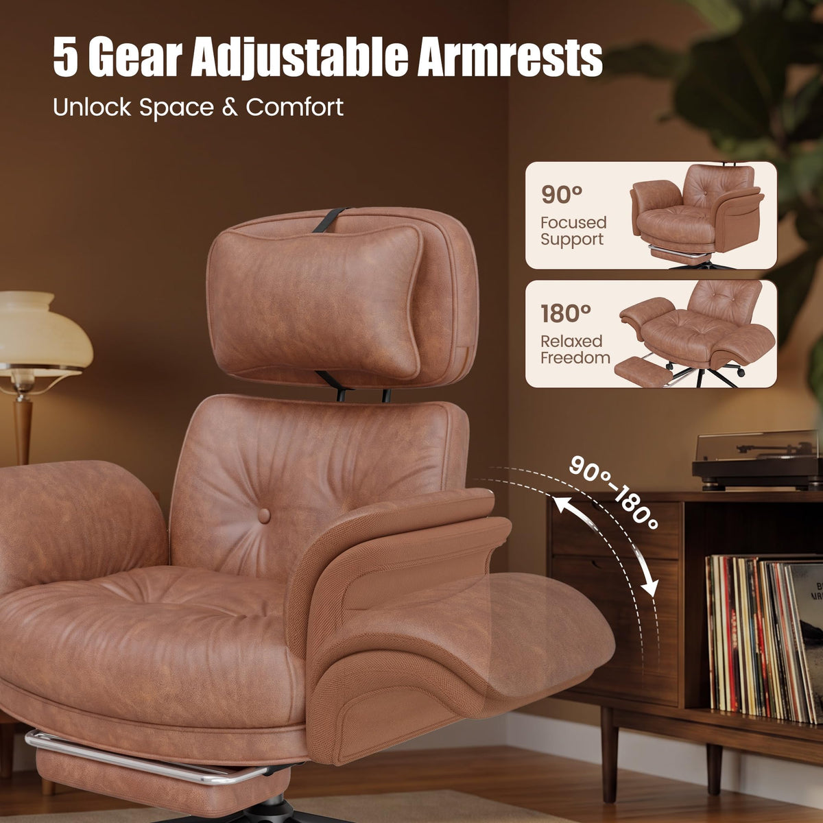 Brown Criss Cross Office Chair with Flip-Up Armrests and Headrest W89583