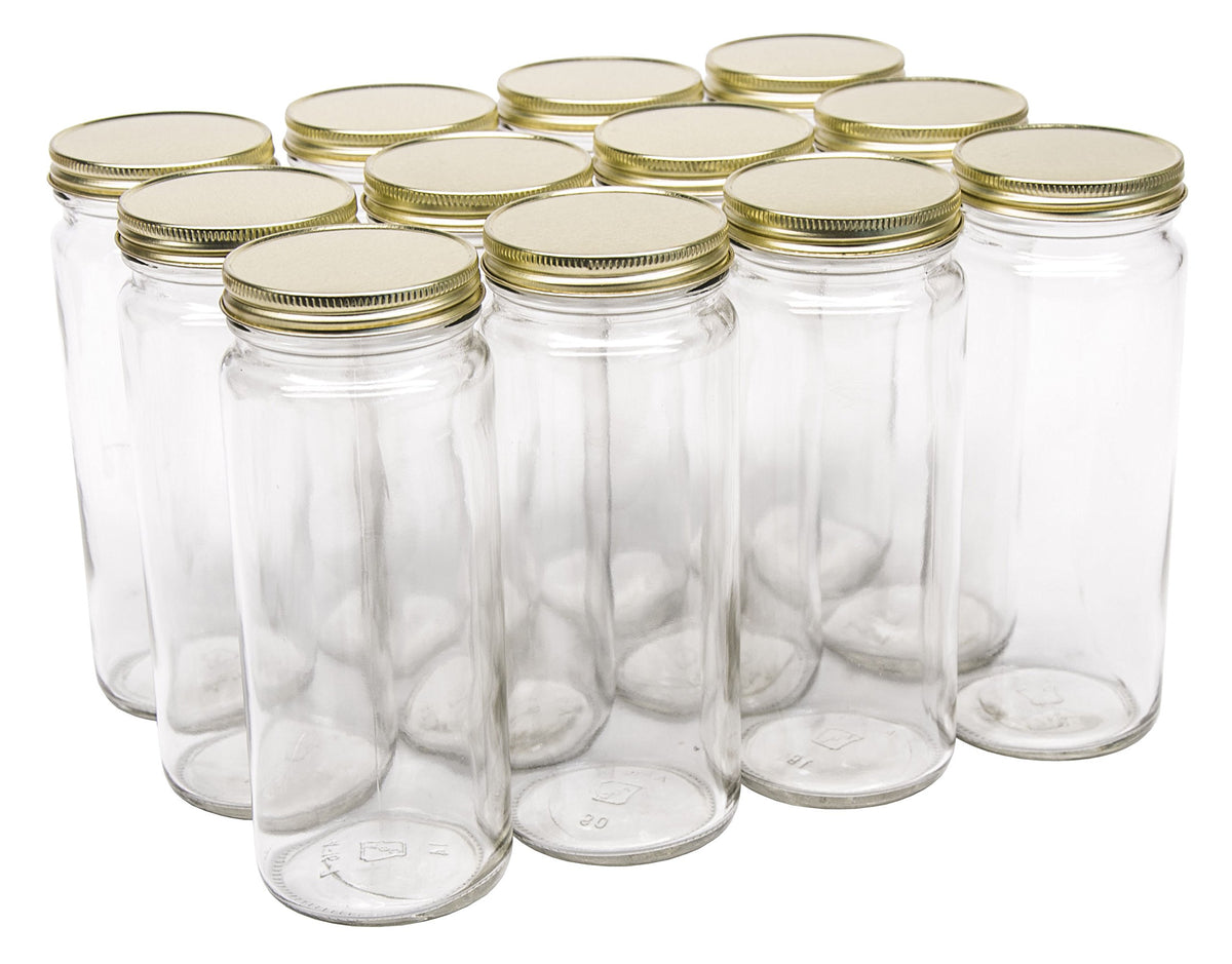 16 Ounce Glass Wide Mouth Canning Jars with Gold Metal Lids, Case of 12 A886