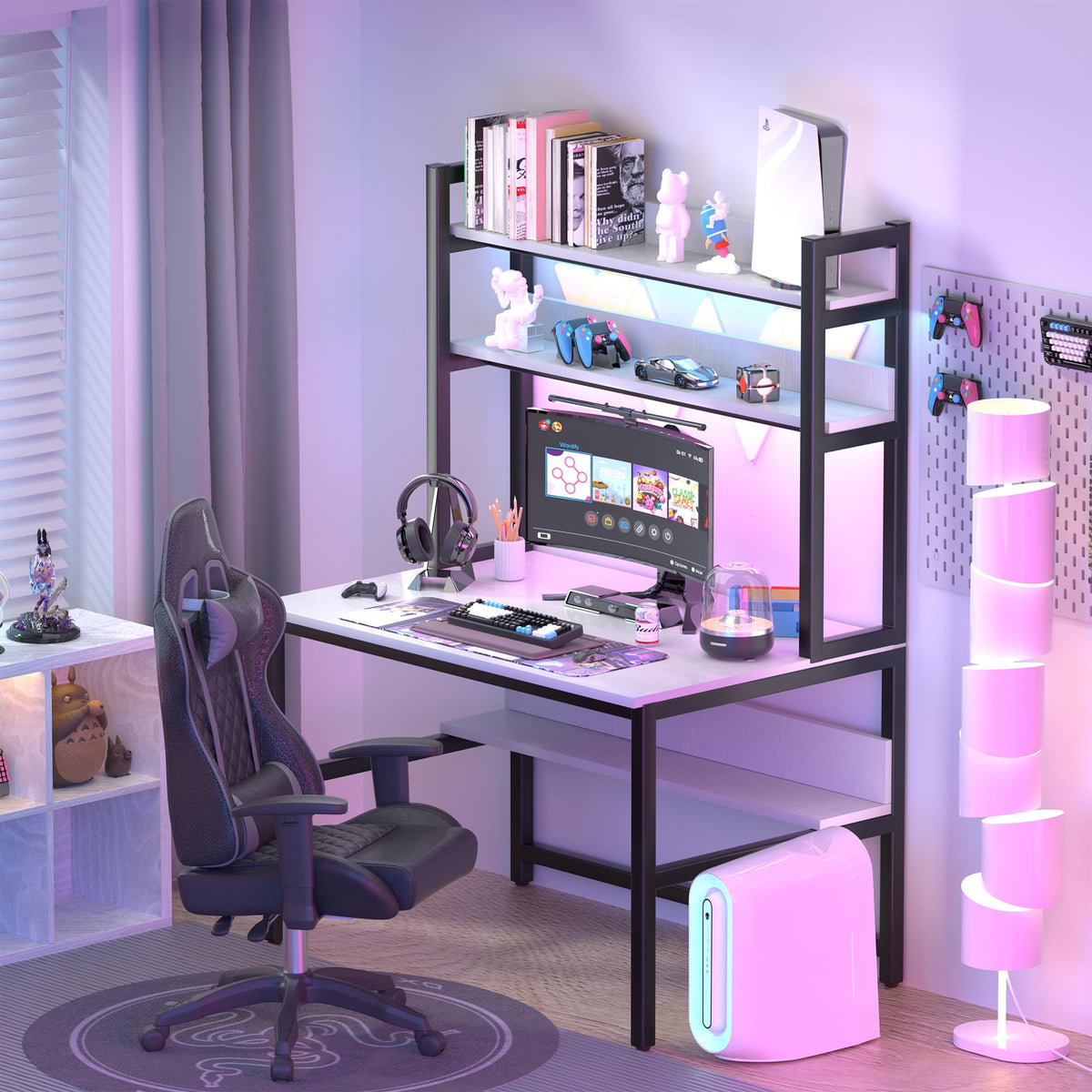 White Computer Desk with Hutch and Shelves X289