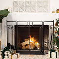 Black 3-Panel Folding Fireplace Screen with Magnetic Doors and 4-Piece Tools Set N69705