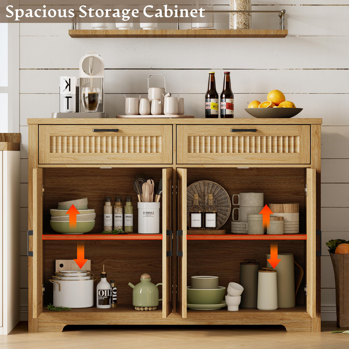 Fluted Buffet Sideboard Cabinet with Drawers L350470