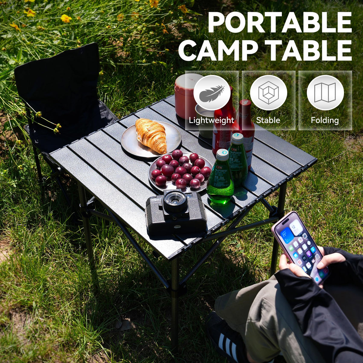 Portable Folding Aluminum Camping Table with Carry Bag S926