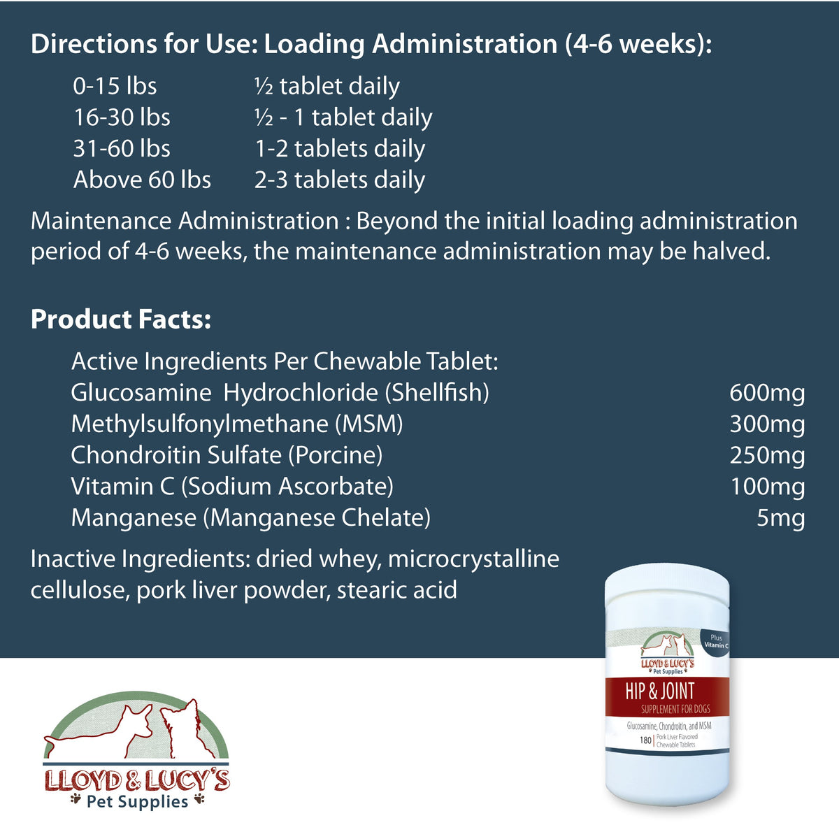 Chewable Hip and Joint Supplement for Dogs 180 Ct Tablets E679