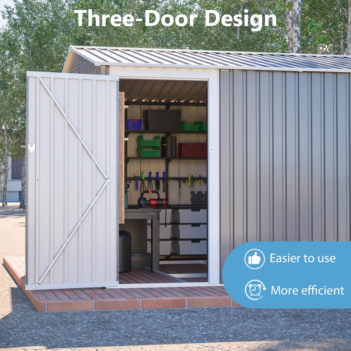 10x14 FT Waterproof Metal Storage Shed with 3 Lockable Doors D741