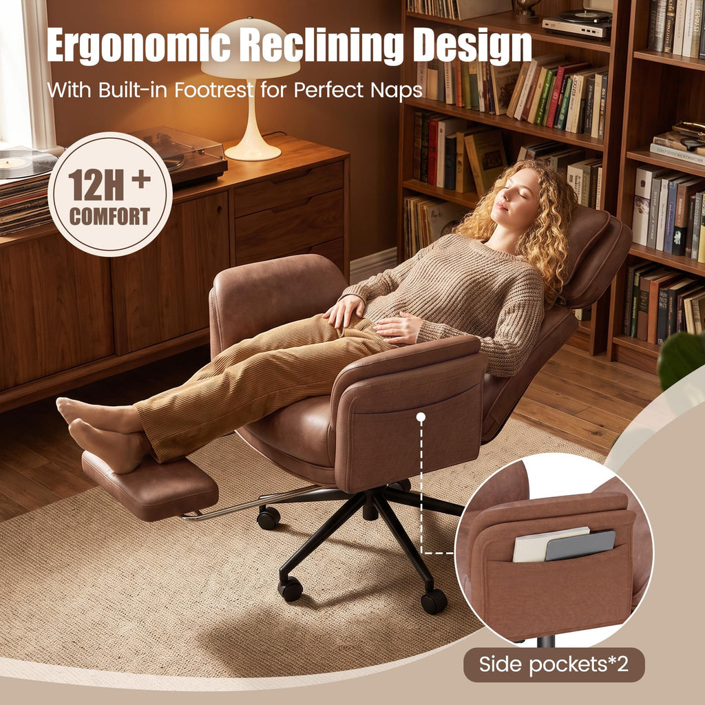 Brown Criss Cross Office Chair with Flip-Up Armrests and Headrest W89583