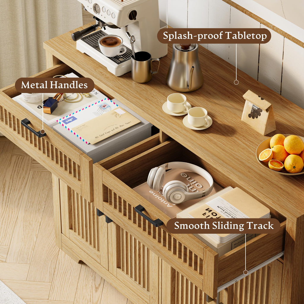Fluted Buffet Sideboard Cabinet with Drawers L350470