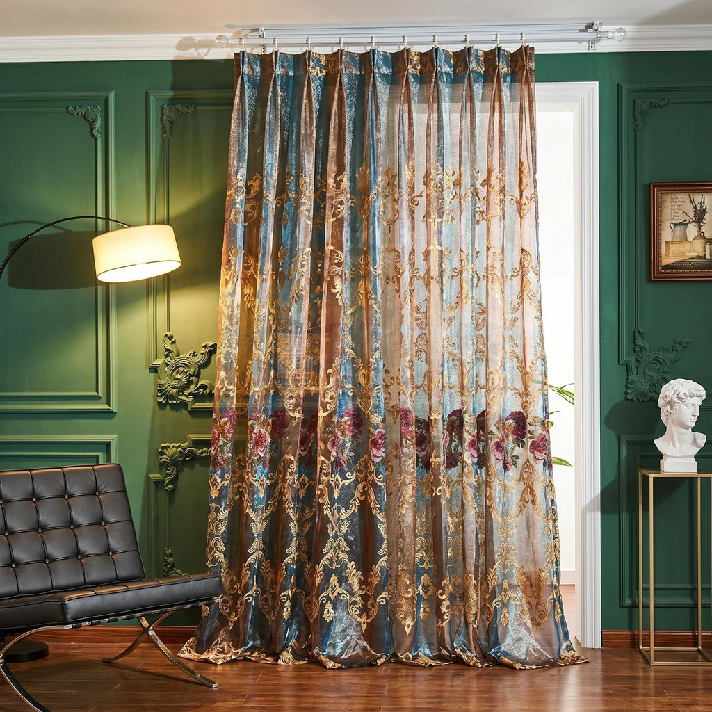 Embroidered Sheer Curtains with Floral Patterns 100"W x 84"L C799862