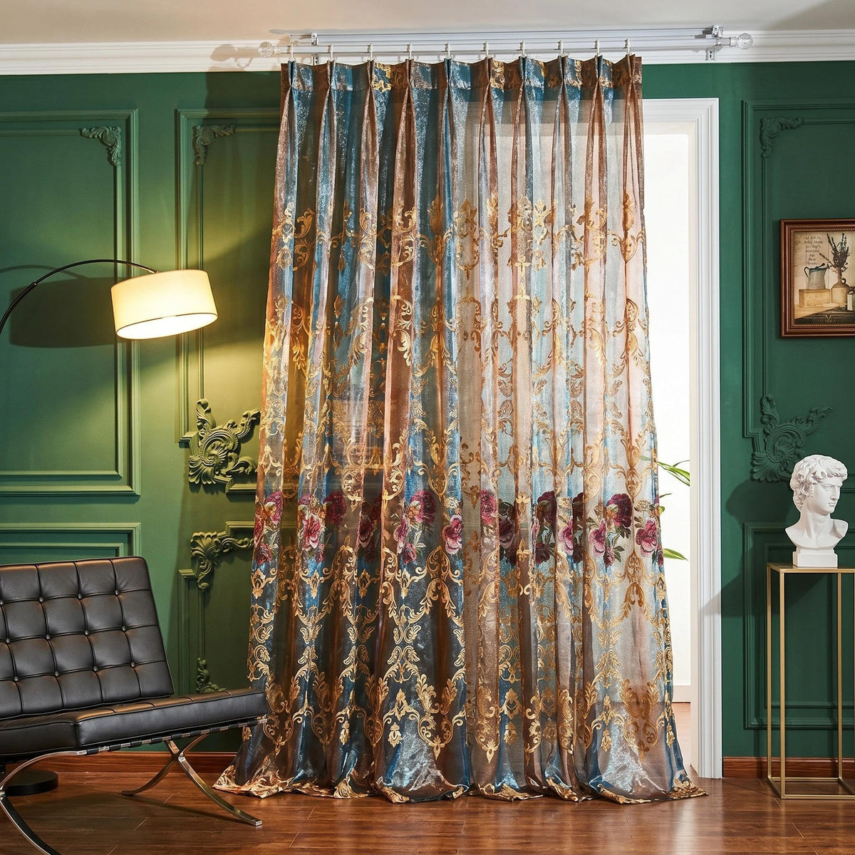 Embroidered Sheer Curtains with Floral Patterns 100"W x 84"L C799862